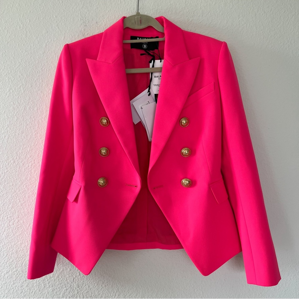 BALMAIN Double-Breasted Grain De Poudre Wool Blazer - Picture 1 of 12